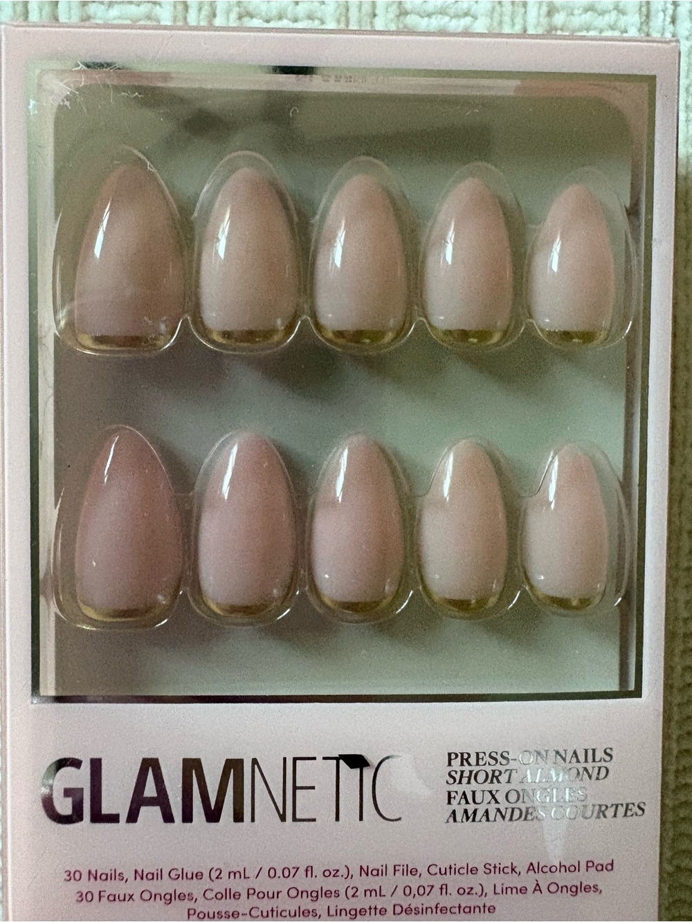 New GLAMNETIC Short Almond Press-On Nails in Nude Pink Goal Chaser